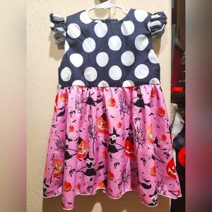 Girls Fuyimei polka dot witch pumpkin cat halloween pink dress 120